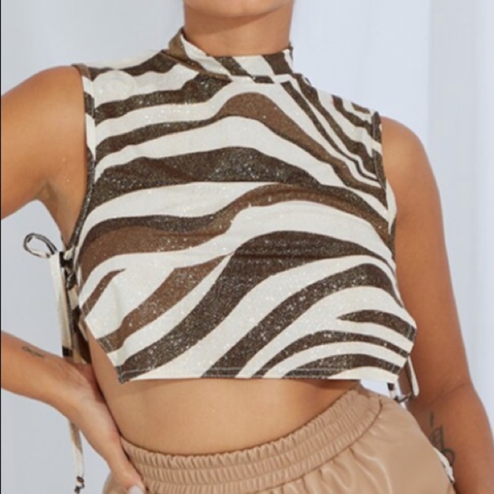 NWT pretty little thing high neck sparkly brown/tan top! party going out top!